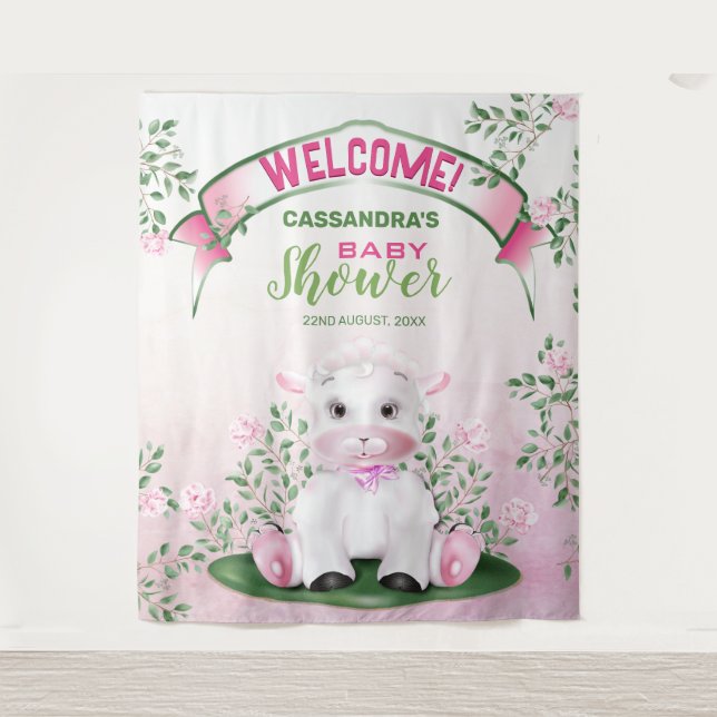 Tenture Lamb rose Baby shower Floral Arrière-plan (Devant)