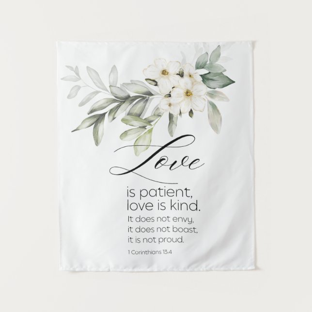 Tenture L'amour est Patient Bible Verse Blanc Floral Chris (Devant)