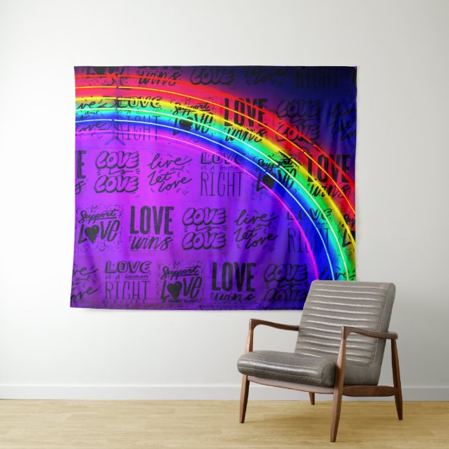 Tenture L'amour gagne le Gay pride LBGQT Rainbow (En situation (horizontale))