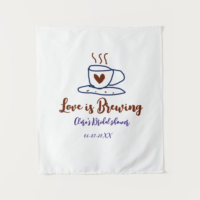 Tenture L'amour se prépare douche de mariage marron bleu a (Devant)
