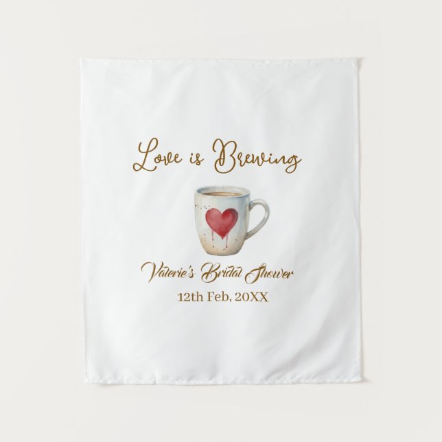 Tenture L'amour se prépare tasse à café blanche cœur douch (Devant)