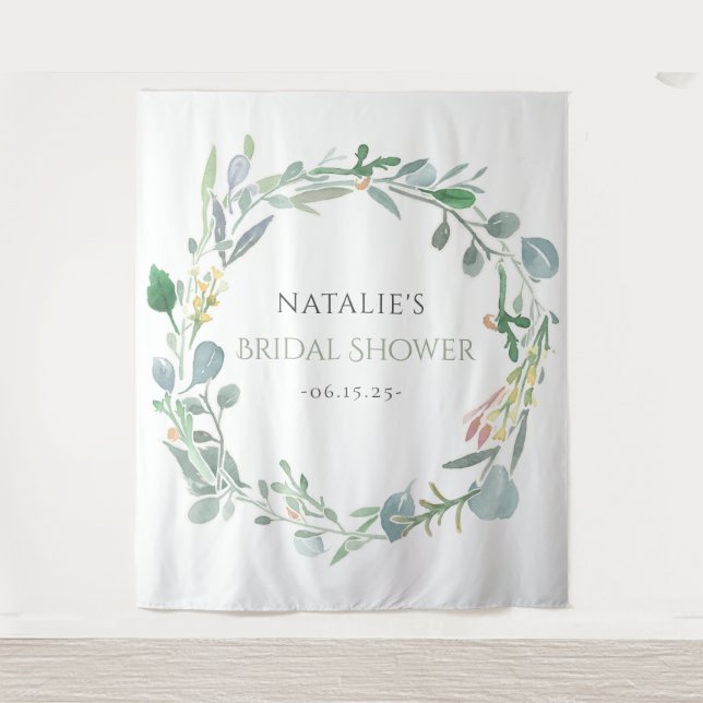 Tenture Lancement de mariage floral d'eucalyptus aquarelle (Devant)
