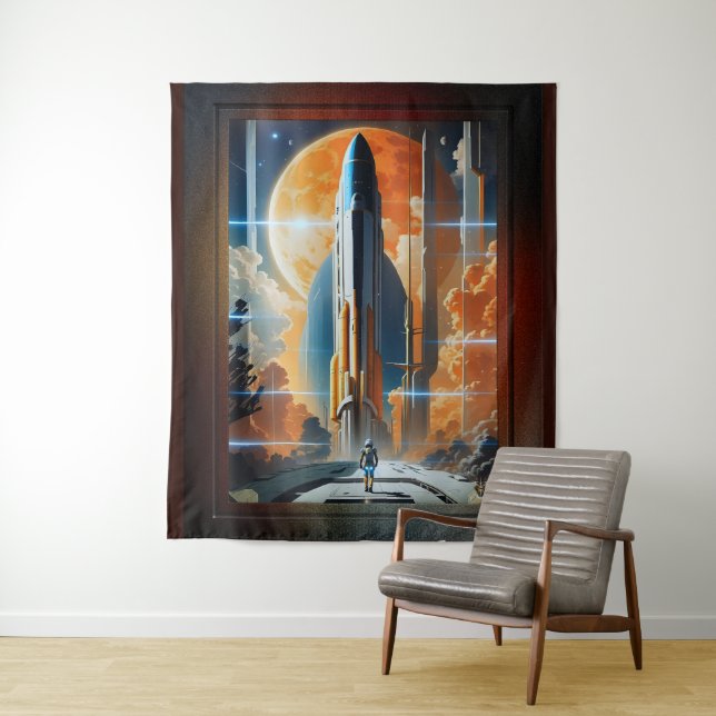 Tenture Lancement Lunaire - Voyage vers Moon Retro Poster (En situation)