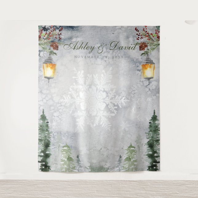 Tenture Lanterne d'arbres de pin rustiques d'hiver Mariage (Devant)