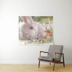 Tenture Lapin avec Fleurs