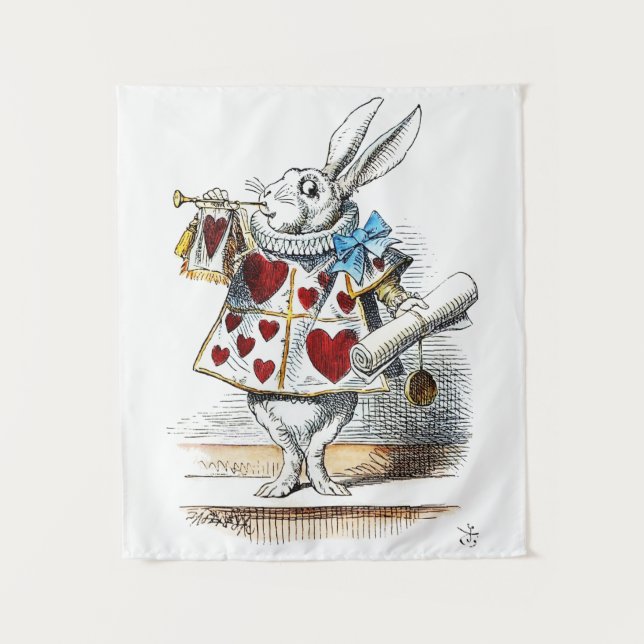 Tenture Lapin Blanc Alice Wonderland Coeurs (Devant)