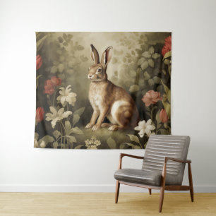 Tenture Lapin de forêt vintage dans une forêt florale
