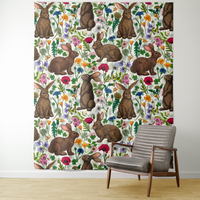 Tenture Lapins et fleur sauvage (En situation)