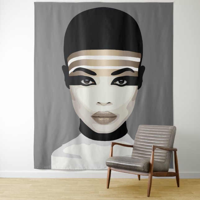 Tenture L'art du portrait tribal futuriste Abstrait (En situation)