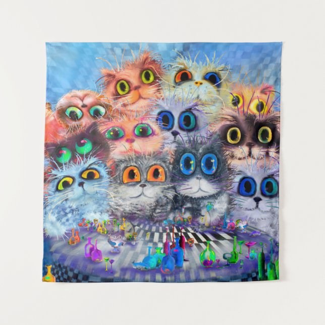 Tenture L'ensemble des portraits de chats arrière - plan a (Devant)