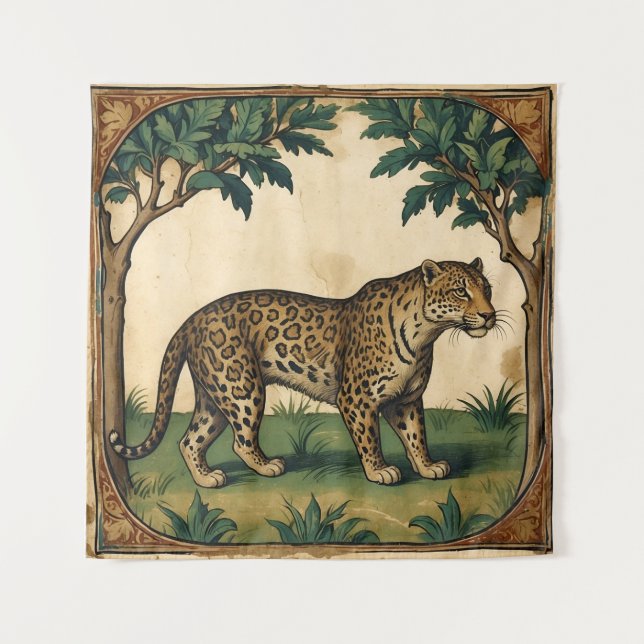 Tenture Leopard médiéval avec arbres Nature Art (Devant)
