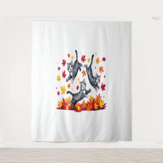 Tenture Les chats jouent dans les feuilles d'automne
