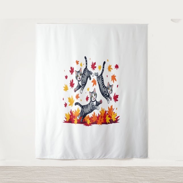 Tenture Les chats jouent dans les feuilles d'automne (Devant)