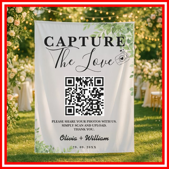 Tenture Les Feuilles verts Sage capturent le Mariage QR Am (Créateur téléchargé)