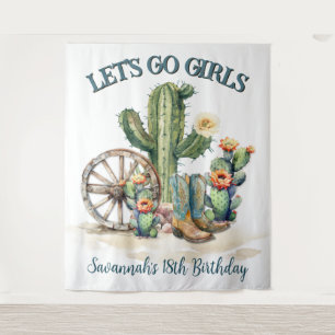 Tenture Lets Go Girls Cowgirl Western Rodeo Thème Cactus