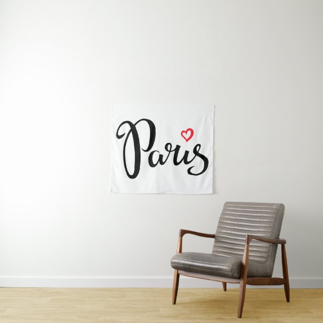 Tenture Lettrage de brosse de Paris avec le coeur (En situation (horizontale))