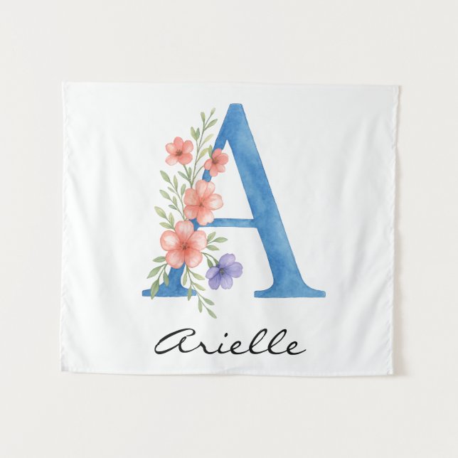 Tenture LETTRE Florale Aquarelle personnalisée Un monogram (Devant (Horizontal))