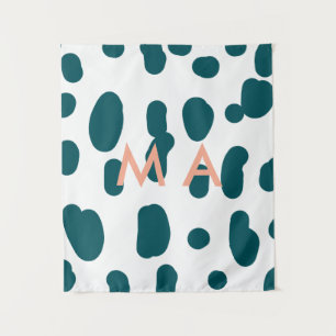 Tenture lettre homme monogramme pastel orange à pois bleus