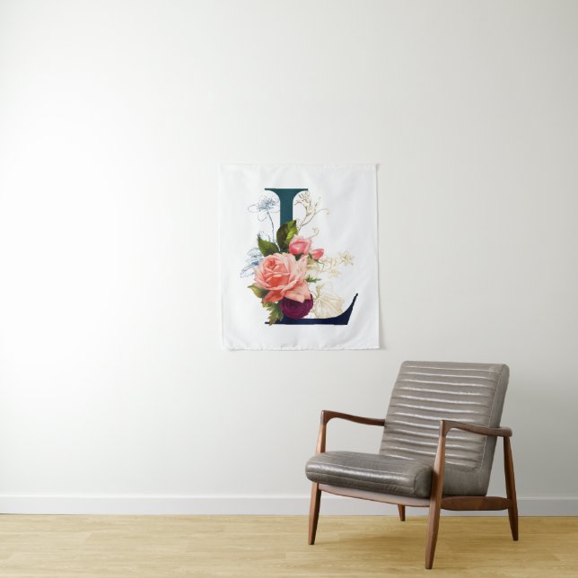 Tenture LETTRE MONOGRAPHIQUE Florale FLASTIQUE L (En situation)