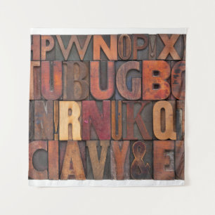 Tenture lettres de l'alphabet aléatoire - letterpress vint