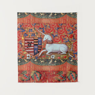 TENTURE LICORNE, FLEURS MÉDIÉVALES D'IMAGINAIRE,