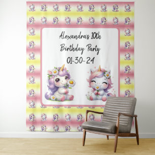 Tenture Licornes et pâquerettes, fête d'anniversaire d'enf