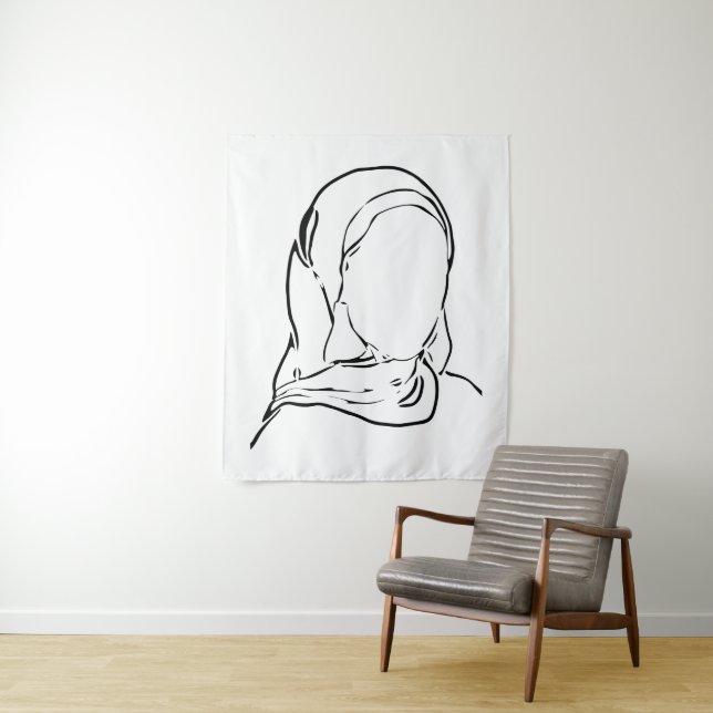 Tenture Ligne Dessin Musulmane Hijab Femme Arabe Isolée (En situation)