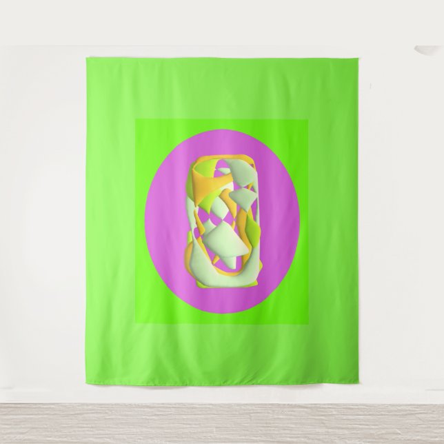 Tenture Lime Vert et violet clair motifs (Devant)