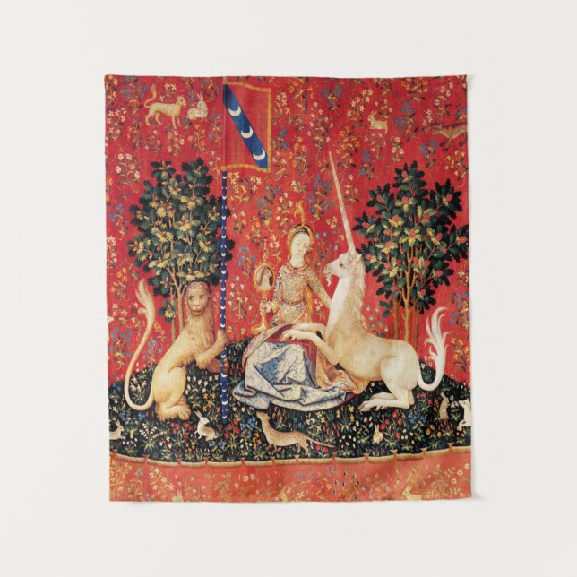 Tenture Lion de DAME ET de LICORNE, fleurs d'imaginaire, (Devant)