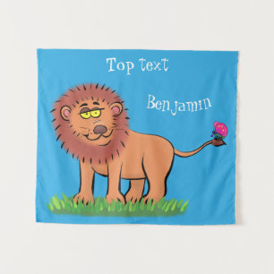Tenture Lion joyeux avec dessin animé de papillon