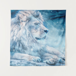 Tenture Lion neige couché animal d'art