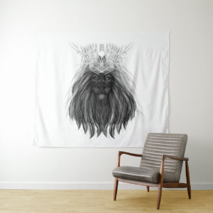 Tenture Lion noir avec couronne Antlers et monogramme