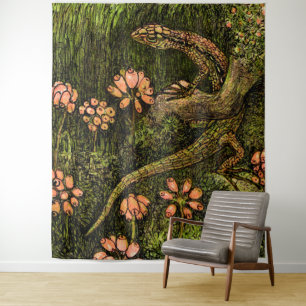 Tenture Lizard et Fleur sauvage de style Art nouveau néerl