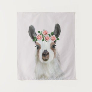 Tenture Llama Fluffée Cute Avec Couronne Fleur Rose Rose