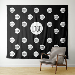 Tenture Logo blanc sur noir, étape et répétition de l'entr