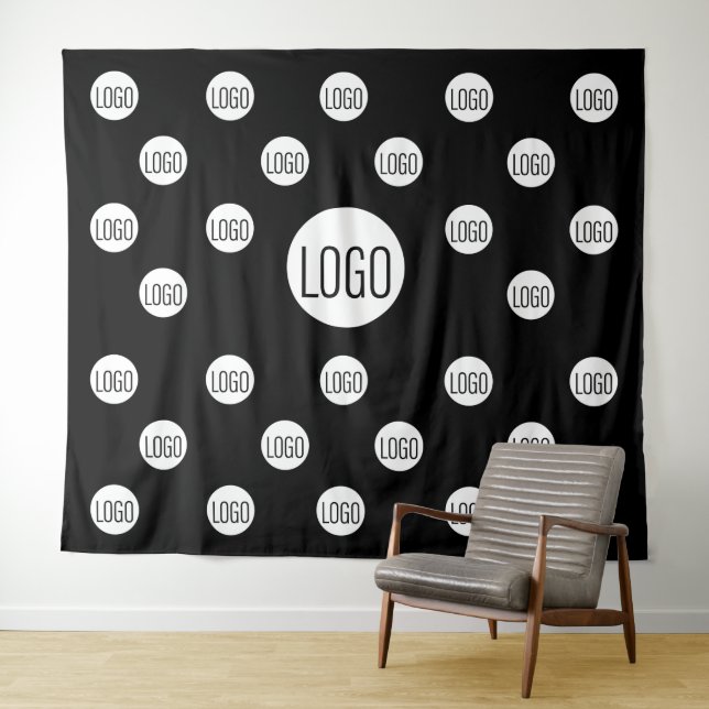 Tenture Logo blanc sur noir, répétition de l'étape de la s (En situation (horizontale))