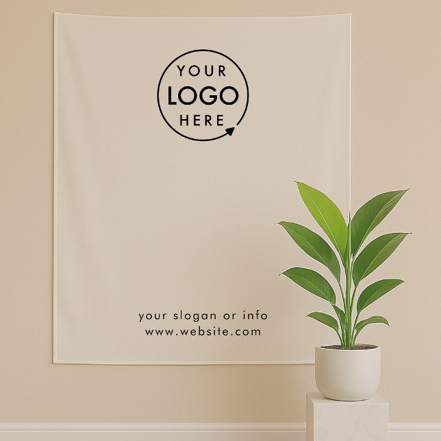 Tenture Logo d'entreprise | Fond blanc professionnel pour  (Company branded professional backdrop fabric drape tapestry signs for small business promotion.)