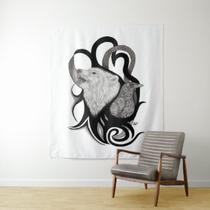 Tenture Loup blanc avec art tribal coréen