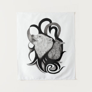 Tenture Loup blanc avec art tribal coréen