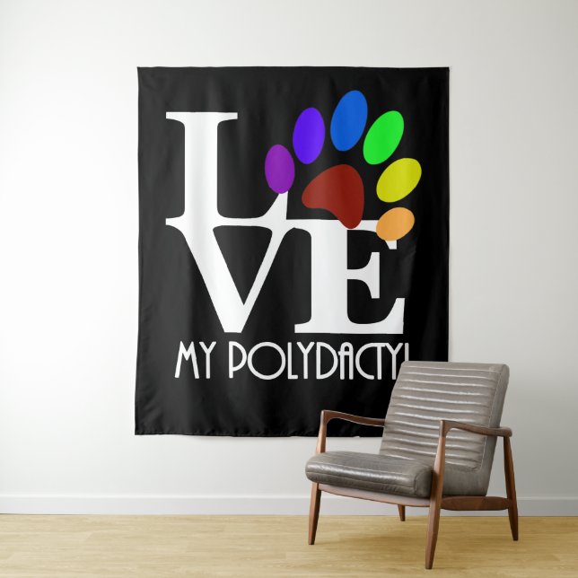 Tenture LOVE My Polydactyl (texte blanc) (En situation)