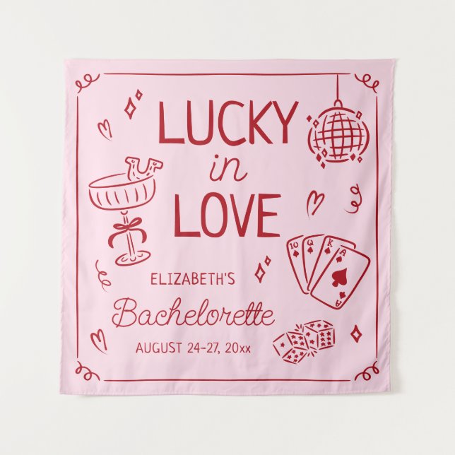 Tenture Lucky In Love Whimsical Main tiré Bachelorette (Devant)