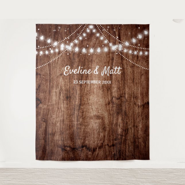 Tenture Lumières guirlandes en bois rustique pour mariage  (Devant)