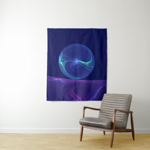 Tenture Lumineuse Bleu Violet Rêve Abstrait Fractal Art