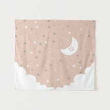 Lune rose orange et ciel étoilé