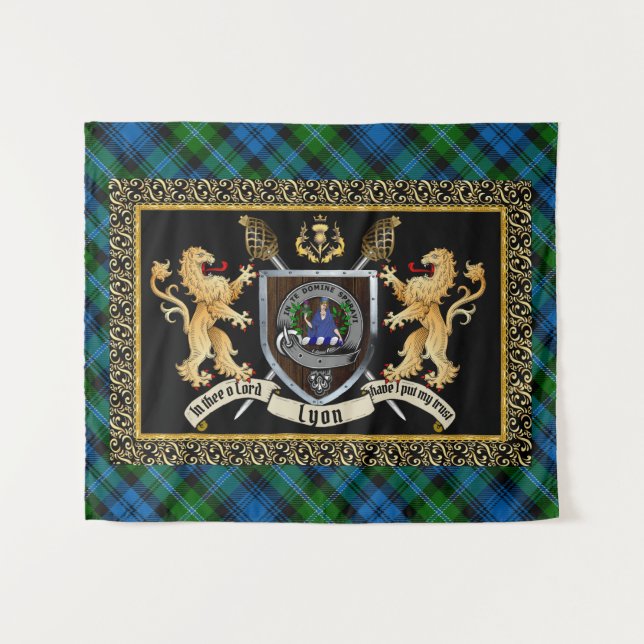 Tenture Lyon Clan Badge & Motto avec Lions (Devant (Horizontal))