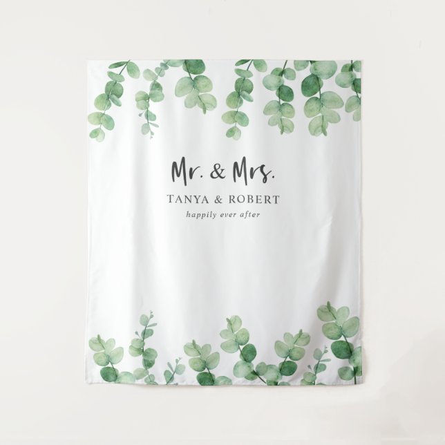 Tenture M. & Mme Eucalyptus Mariage Arrière-plan Mariée Sa (Devant)