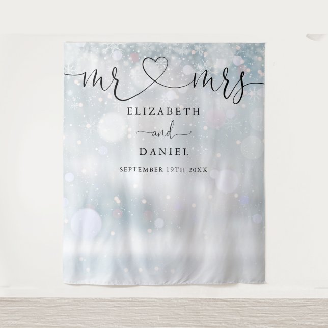 Tenture M. Mme Heart Script Mariage hivernal Contexte phot (Devant)