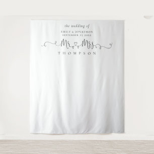 Tenture M. Mme Nom Anneaux Coeur Script Photo Arrière - pl