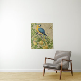 Tenture Macaw Blue Jaune Tropical Jungle Antique