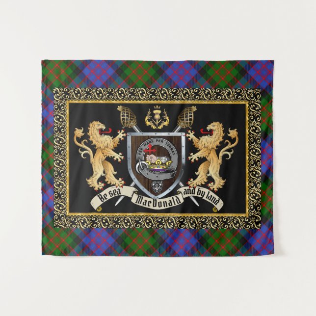 Tenture MacDonald Clan Badge & Motto avec Lions (Devant (Horizontal))